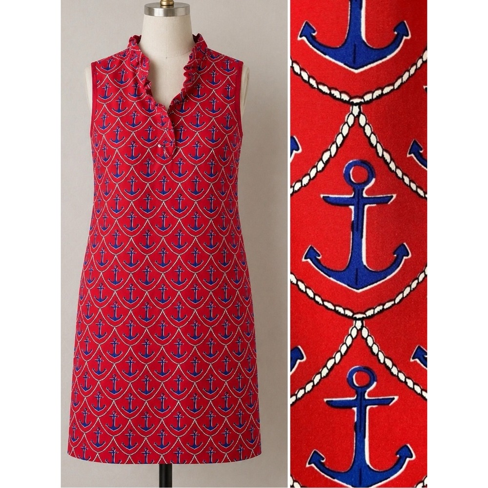 TALBOTS Nautical Shift Dress 14 Anchor & Rope Print Resort Preppy Vacation